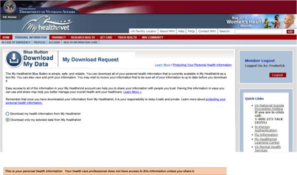 VA Blue Button Interface Design
