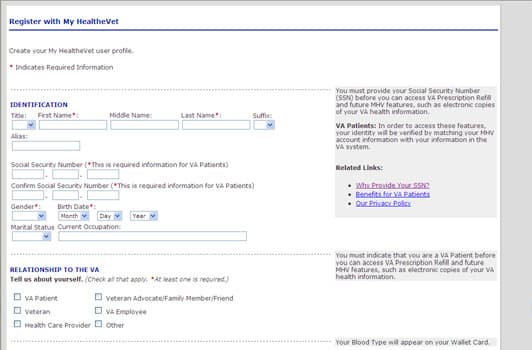 Original MyHealtheVet Registration Page