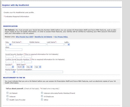 Redesigned MyHealtheVet Registration Page